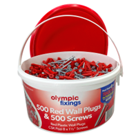 Olympic Fixings 500 Red Wall Plugs and 8x1 1/2 Screws