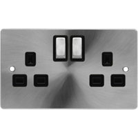 BRUSHED CHROME DEFINE FLAT PLATE TWIN SWITCHED SOCKET FPBS536BK BLACK INSERT 